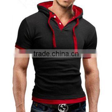 Wholesale blank Casual Short Sleeve fit running t shirt with hoodies /custom men t-shirts 100% cotton with high quality