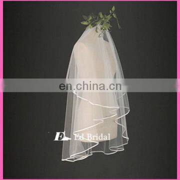 A04 Elegant Short And Long Ribbon Trim Two Layers Cheap Wholesale Bridal Veil Wedding photo-2