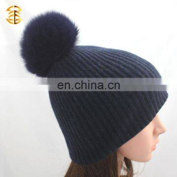 Adult's 100% Cashmere Handmade Ribbed Beanie Cap Hat