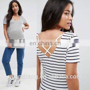2017 New Look Maternity Stripe Cross Back T-Shirt