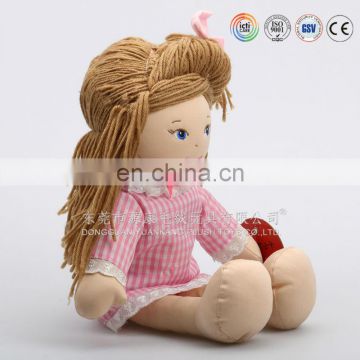 Dongguan OEM soft plush rag baby doll with hair for promotional& light brown hair plush doll