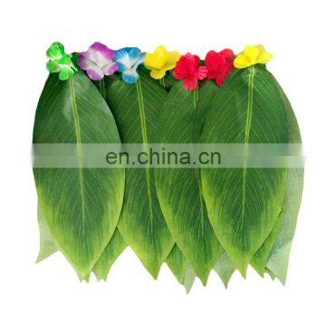 Hawaiian hula grass leaf skirt with flowers