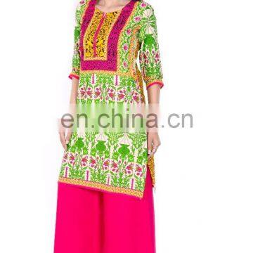 Designed in Floral & Triple Print on Yoke 100% Cotton Knee Length Lady Kurti photo-4