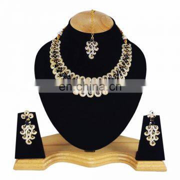 Designer Gold Plated Indian Handmade Party wear Kundan Zerconic Necklace set Black Color