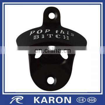 Black Powder Coated Wall Mounted Bottle Opener With White Logo