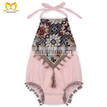 Infant Pink Aztec Pom Pom Romper Girl Summer Clothes Toddler Bubble Rompers