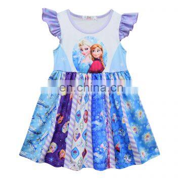 Summer Dress Girls Princess Party Anna Aisha Flutter Sleeve Twirl Dress Toddler Girls Boutique Milk Silk Dress Kids Clothes