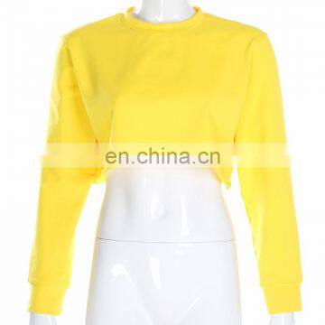 Women Custom Plain Crew Neck Basic T Shirt Crop Hoodie Sweatshirt photo-4