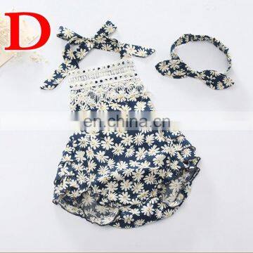 2019 SUMMER GIRLS LACE ROMPERS WITH HEADBAND INFANT BACKLESS FLORAL PRINT BODYSUITS 2PCS SET photo-4