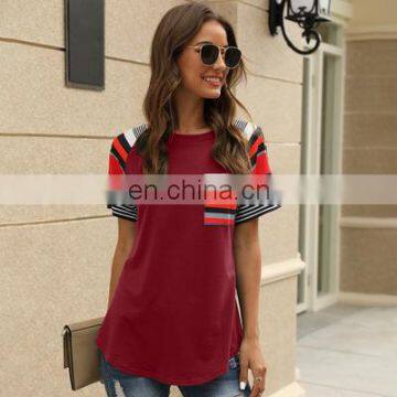 2020 Spring and Summer New Short-sleeved European and American Women's Striped Print Stitching Tops Hot Ladies T-shirts photo-6