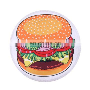 China Product Amazon Top Seller Hamburger Polyester Microfiber Round Picnic Beach Towels Round Beach Towel With Tassels photo-3