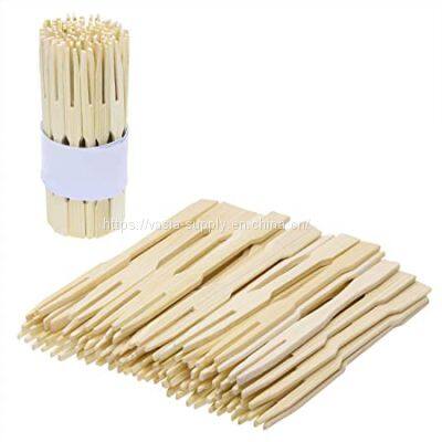 Bamboo 2 Point fruit fork for Fruit and Snacks Disposable Wooden Fruit Fork Set