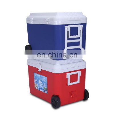 China 60L Custom  wheeled cooler box for outdoor Promotion trolley large golf Portable Plastic Ice box