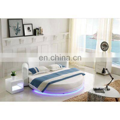 Modern hotel beds with LED lights luxurious master bedroom furniture leather round bed frame