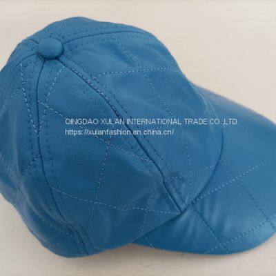 Diamond Quilting Genuine Lambskin Leather Baseball Caps photo-2