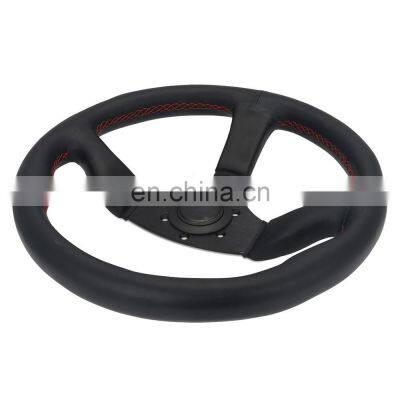 Hot Sale 350mm 330mm PU Leather Frame Black 3 Spoke Jdm Steering Wheel With Button Universal Car Steering Wheel