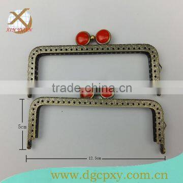 12.5*5cm antique brass bags metal frame with red gems