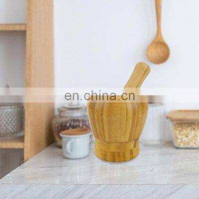 Kitchen Tools Bamboo Wood Grinding Pinch Bowl Natural Bamboo Mortar And Pestle Set