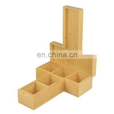 5 Compartment Wood Bamboo Tea Bag Caddy Box Organizer Storage