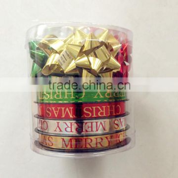 DecoTime Gift Ribbon 1pk 4*5m gift ribbon with 2pcs 8cm dia large bows and 3pcs 5cm dia small star bows in colours