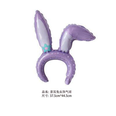 Special Cute Kids Happy Birthday Party Hat Foil Balloons Peking Opera Shaped Rabbit Headwear Balloon Headband