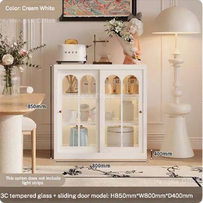 Fluted Glass Metal Cabinet- CBT735|Modern French Cream Style With Safe Anti-tipping Design for Living Room Display- ODM/OEM Supported photo-2