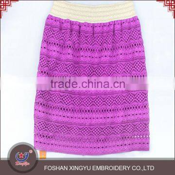 OEM Custom shaped ladies L size fashion designs hollow weave hem purple short skirt for beautiful girl                        
                                                                                Supplier's Choice