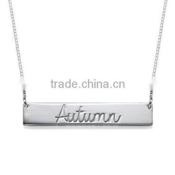 Stainless Steel Bar Name Necklace with Cut Out Name Nameplate in Silver Plated