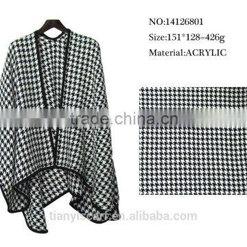 2016 latest design woman cape houndstooth poncho cashmere ladies shawl