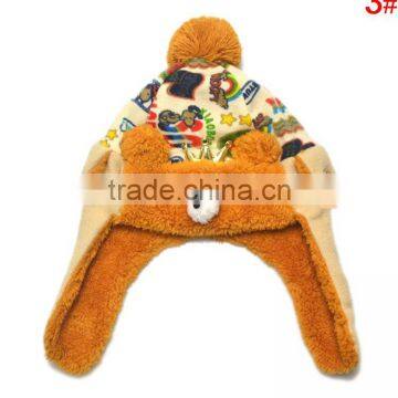 Fashion Warm Crown Fleece Bear Knitted Pom Pom Kids Earflap Hat