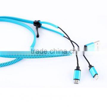 New design 2in1 zipper usb cable, mobile phone data zipper usb data cable