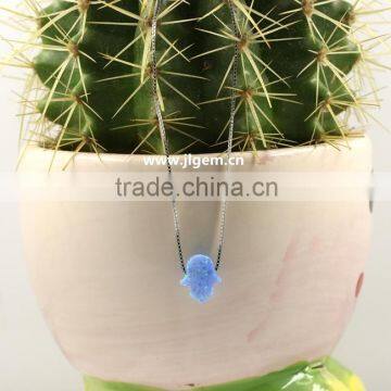 Synthetic Light Blue OP06 Hamsa/Hand Shape Opal 925 Silver Chain Necklace Jewelry photo-4