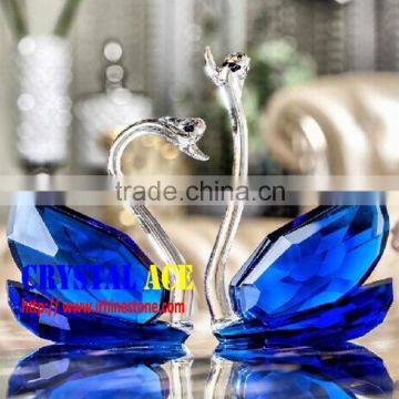 Sapphire crystal faceted swans shaped paperweight with gift box