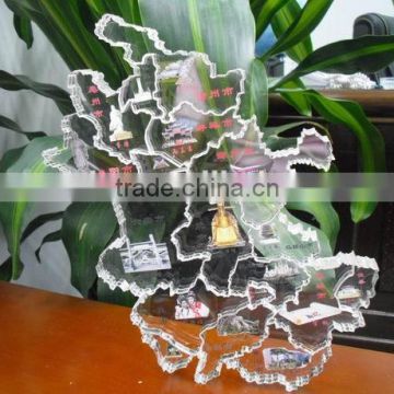 customized DIY laser engraved clear acrylic map Jigsaw Puzzle display stand block