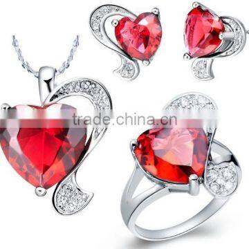 Fashion Jewelry Beautiful Red Heart Shape CZ Stone Jewelry Set