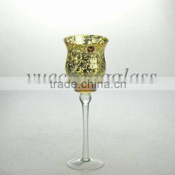 Long-stemmed glass candle holder with electroplating