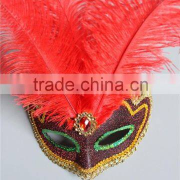 Party Decorations Natural Big Red Ostrich Feather Gem Halloween Mask