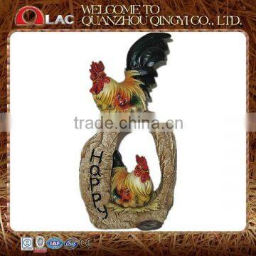 two roosters on stone with happy word garden statue resin decoration