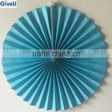 Dot Printing Blue Color 90gsm Woodfree Folding Round Fan Paper Party Supplies Kids