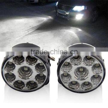 1 Pair 2PCS Bright White 9W LED Round Day Fog Light Head Lamp Car Auto DRL Driving Daytime Running DRL Car Fog Lamp Headlight