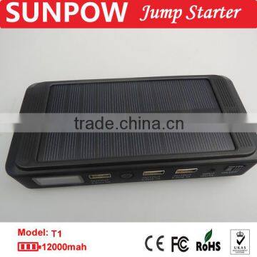 sunpow 12v 12000mah solar energy and best high capacity jump starter charge by solar light