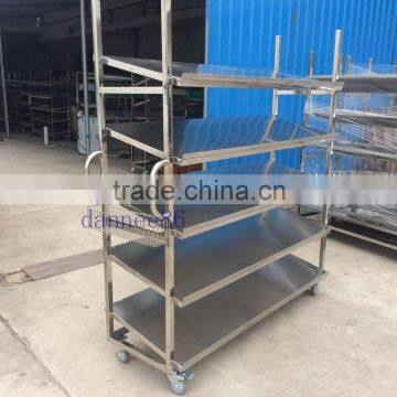 304 Stainless Steel Slanted Shelving Trolley with wire basket