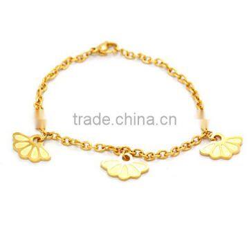 Stainless Steel Gold Tone Petal Pattern Bracelet Retro Women's Stylish Chain Link Bangle Religious Charm for Christians