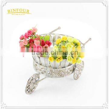 Silver Iron Race Track Wheelbarrow Shaped Planter Holder photo-5