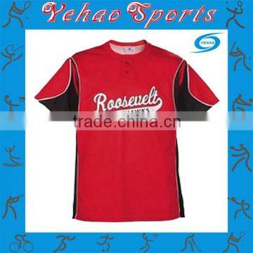 Red color shirt two button custom made sublimation baseball jersey