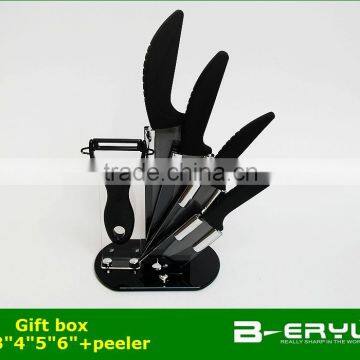 BERYL 6pcs Gift Set , 3"/4"/5"/6"+peeler+Knife Holder Ceramic Knife Sets 2 Colors Curve Handle,black Blade, CE FDA Certified photo-4