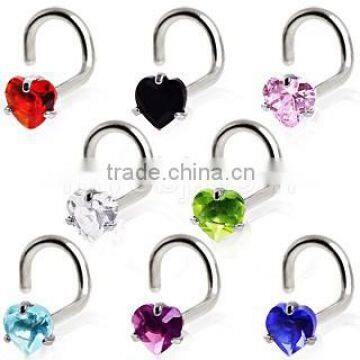 L shape heart CZ nose ring