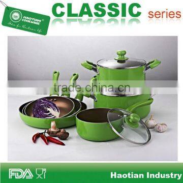 Aluminum green color ceramic cookware set