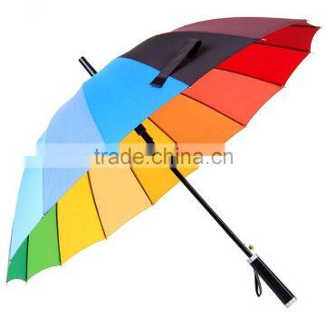 Promotional High Quality Auto Open Straight Rainbow Umbrella, Fashion 16 K Colorful Rainbow Golf Umbrella                        
                                                Quality Choice