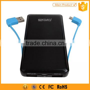 2016 Credit Card Power Bank 4000mAh Power Bank with Built-in Cable